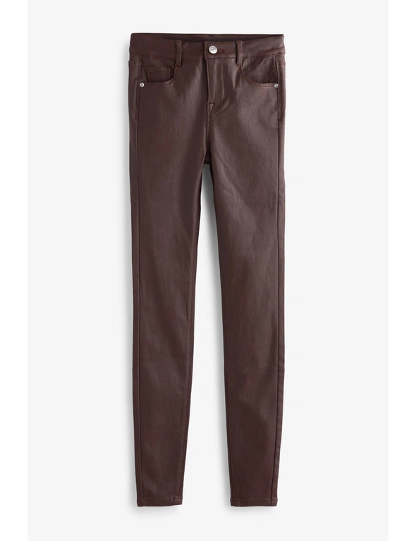 Chocolate Brown Coated Skinny Jeans, hi-res image number null