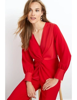 Red Twist Front Blouse