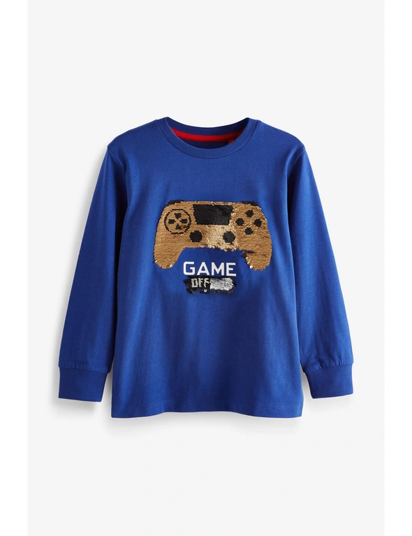 Controller Blue Sequin Long Sleeve T-Shirt, hi-res image number null