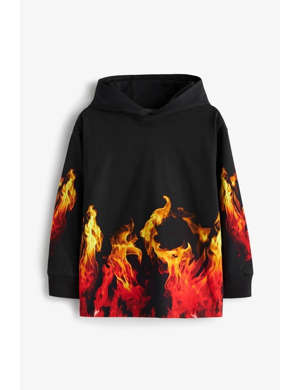 Black Fire Long Sleeve Graphic Lightweight Hoodie, hi-res image number null
