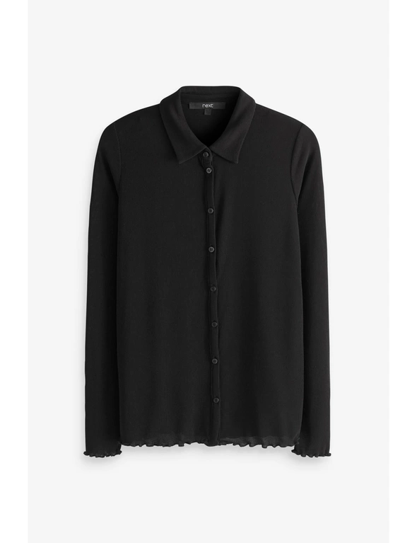 Black Glossy Rib Long Sleeve Shirt, hi-res image number null