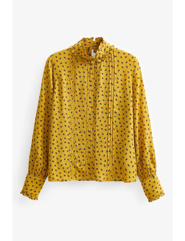 Ochre Yellow Ditsy High Neck Ruffle Top, hi-res image number null