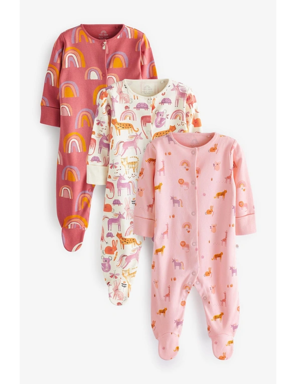 Pink/White Unicorn Baby Sleepsuits 3 Pack, hi-res image number null