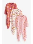 Pink/White Unicorn Baby Sleepsuits 3 Pack, hi-res