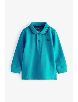 Bright Blue Long Sleeve Plain Polo Shirt