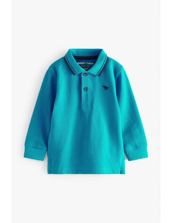 Bright Blue Long Sleeve Plain Polo Shirt, hi-res image number null
