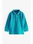 Bright Blue Long Sleeve Plain Polo Shirt, hi-res