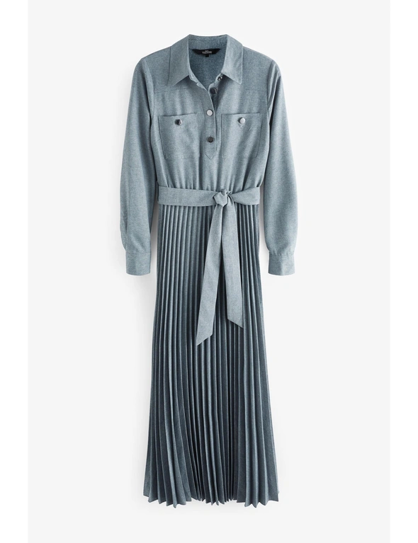 Grey Pleated Midi Shirt Dress, hi-res image number null