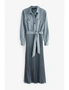 Grey Pleated Midi Shirt Dress, hi-res