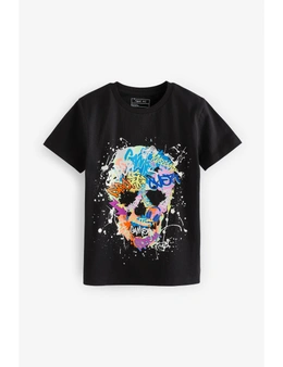 Black Graffiti Skull Short Sleeve Graphic T-Shirt
