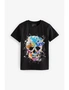 Black Graffiti Skull Short Sleeve Graphic T-Shirt, hi-res