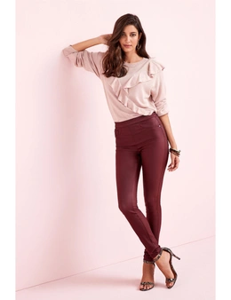 Berry Red Sculpt Pull-On Coated Leggings