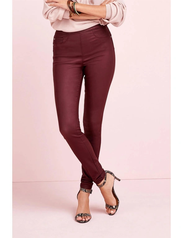 Berry Red Sculpt Pull-On Coated Leggings, hi-res image number null