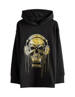 Black/Gold Skull Long Sleeve Graphic Lightweight Hoodie