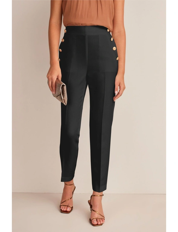 Black Tailored Button Detail Taper Trousers, hi-res image number null