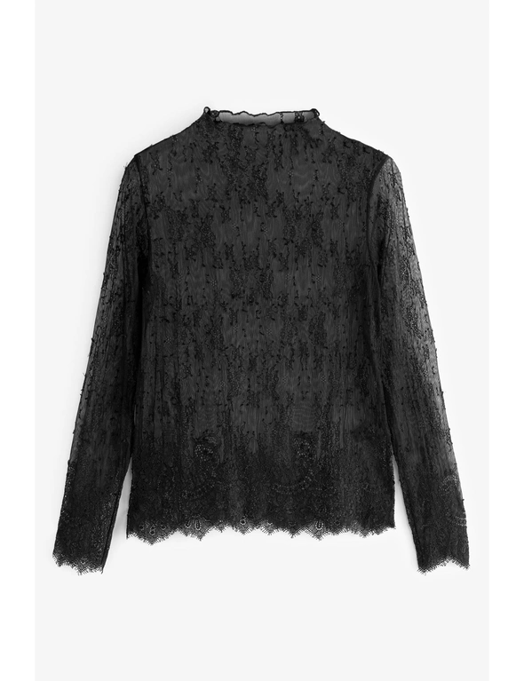 Black Long Sleeve Lace Top, hi-res image number null