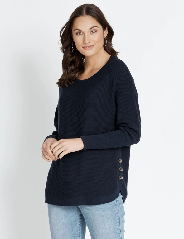 Katies Long Sleeve Rib Button Knitwear Jumper, hi-res image number null