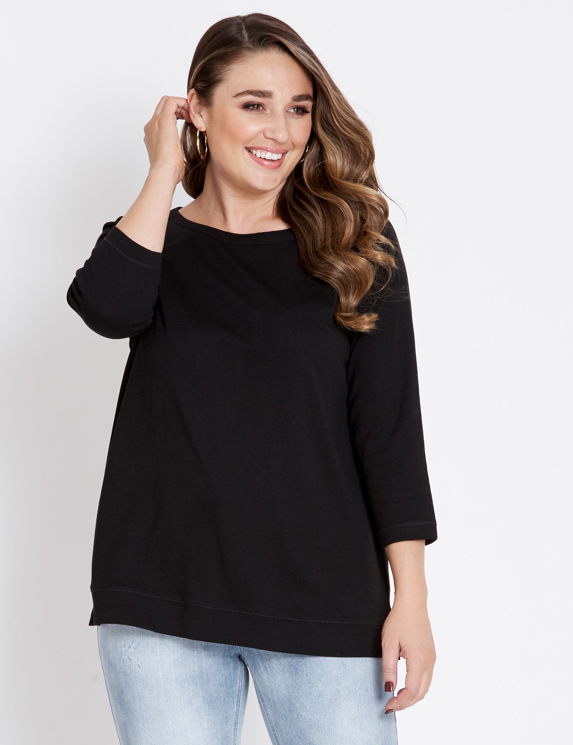 Katies 3/4 Sleeve Ribbed Raglan T-Shirt | EziBuy Australia