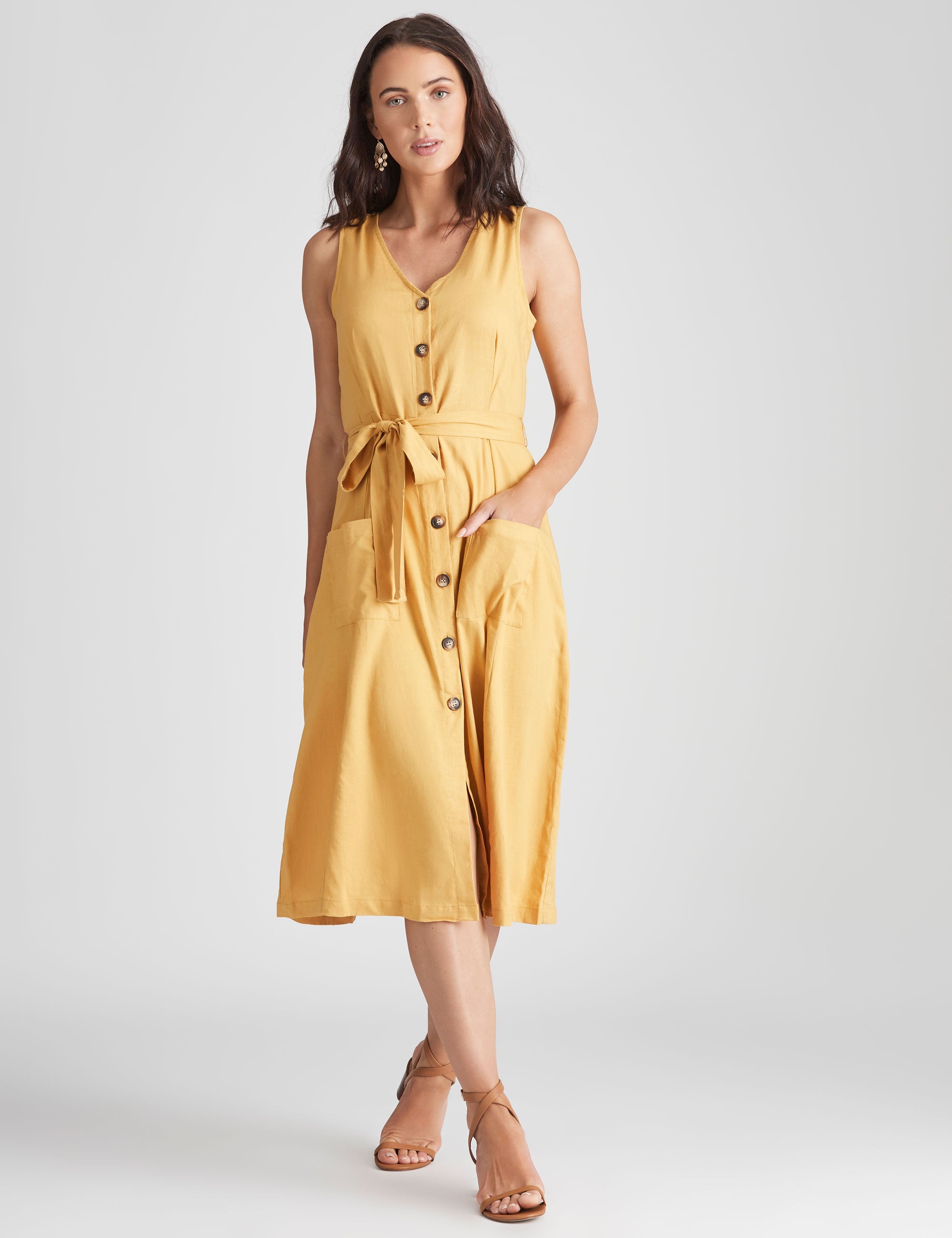 Katies Linen Tie Waist Dress 