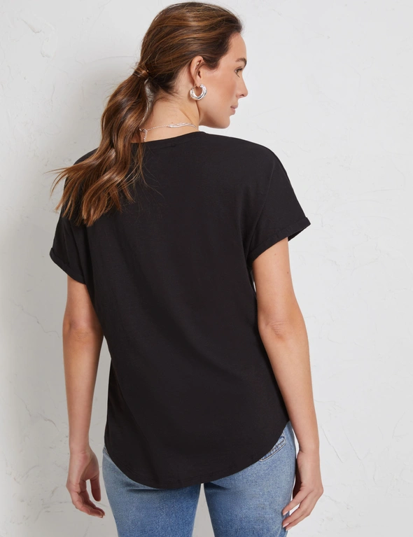 Katies Short Sleeve Cotton Slub V-Neck T-Shirt, hi-res image number null