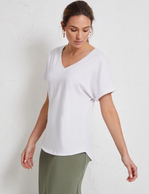 Katies Short Sleeve Cotton Slub V-Neck T-Shirt, hi-res image number null
