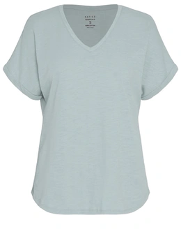 Katies Short Sleeve Cotton Slub V-Neck T-Shirt