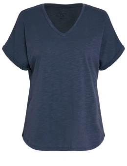 Katies Short Sleeve Cotton Slub V-Neck T-Shirt