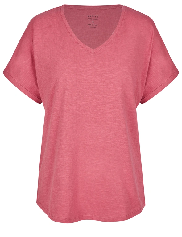 Katies Short Sleeve Cotton Slub V-Neck T-Shirt | Crossroads Australia