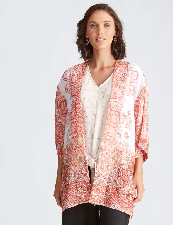 Katies Woven Banded Trim Kimono, hi-res image number null