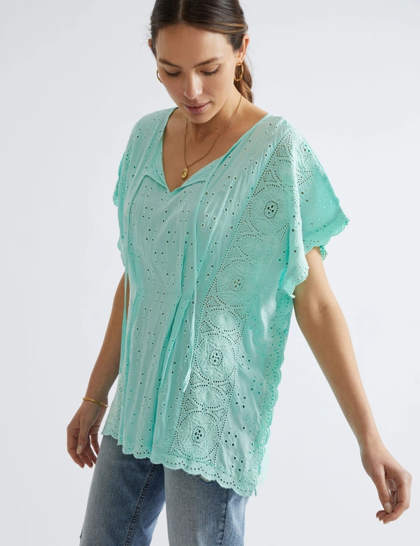 Katies Woven Broderie Lace Kaftan Style Top, hi-res image number null