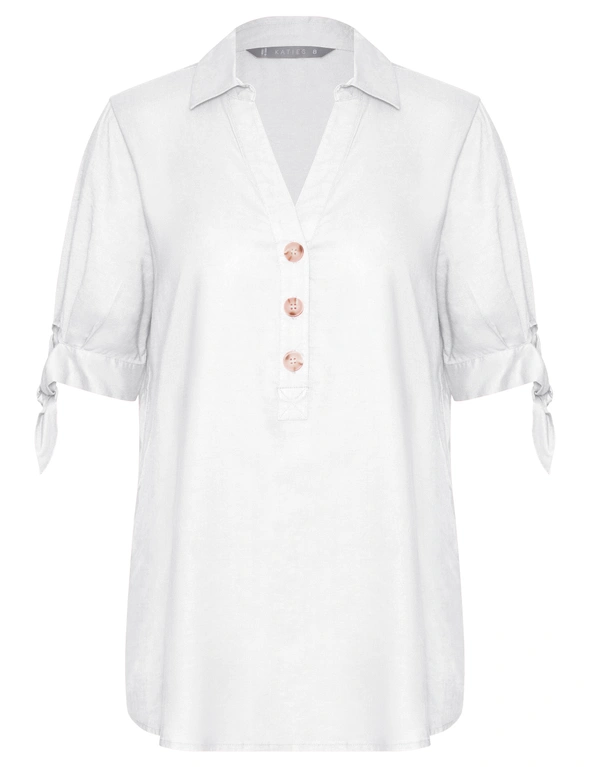 Katies Linen Blend Tie Sleeve Longline Shirt, hi-res image number null