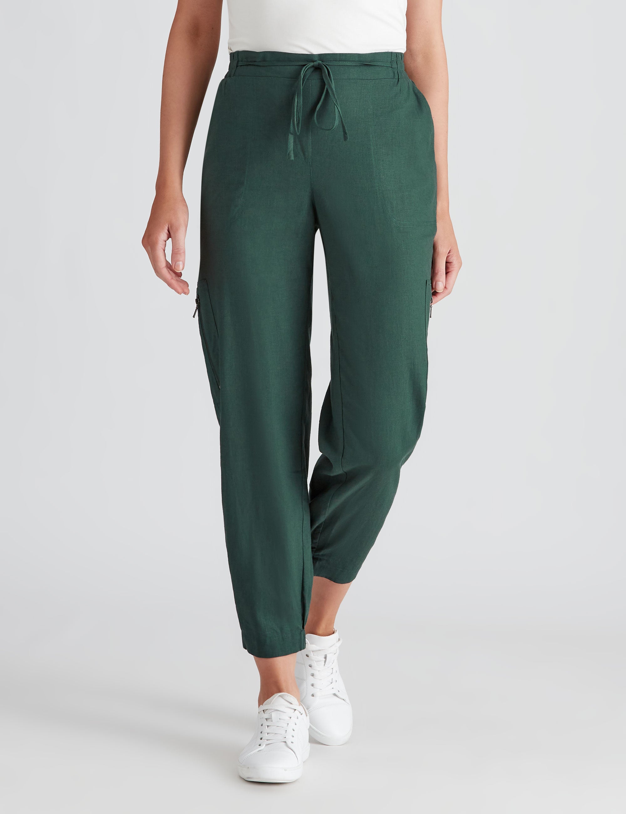 Katies Linen Blend Elastic Hem Pants