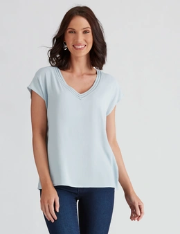 Katies Woven Front Knitwear Back Neck Trim Top
