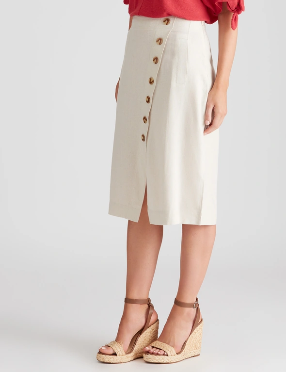 Katies Linen Blend Faux Wrap Skirt, hi-res image number null