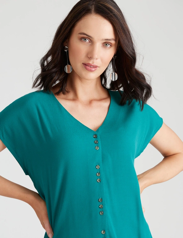 Katies Knitwear Back Woven Front Button Top, hi-res image number null