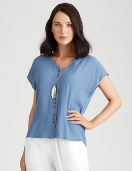Katies Knitwear Back Woven Front Button Top