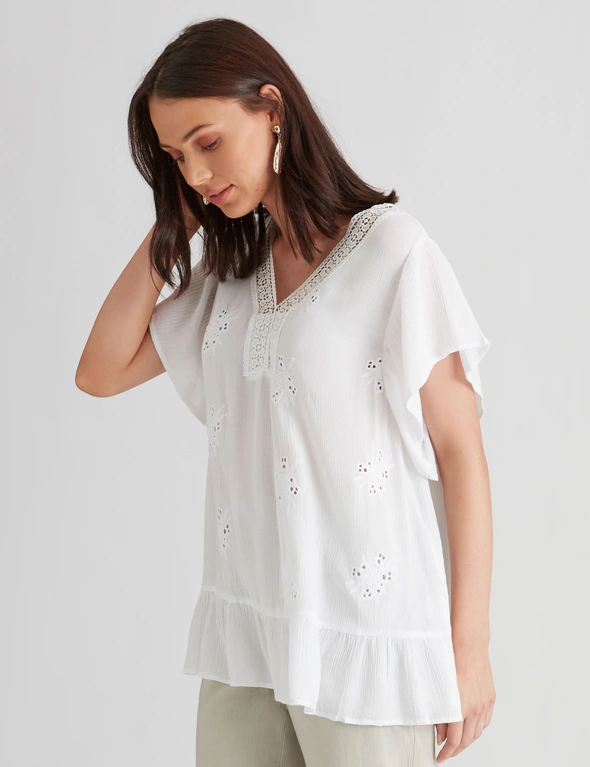 Katies Ruffle Embroidered Top, hi-res image number null