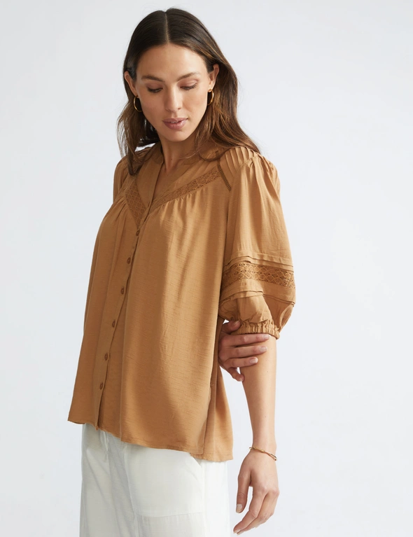 Katies Cotton Pintuck Lace Shirt, hi-res image number null