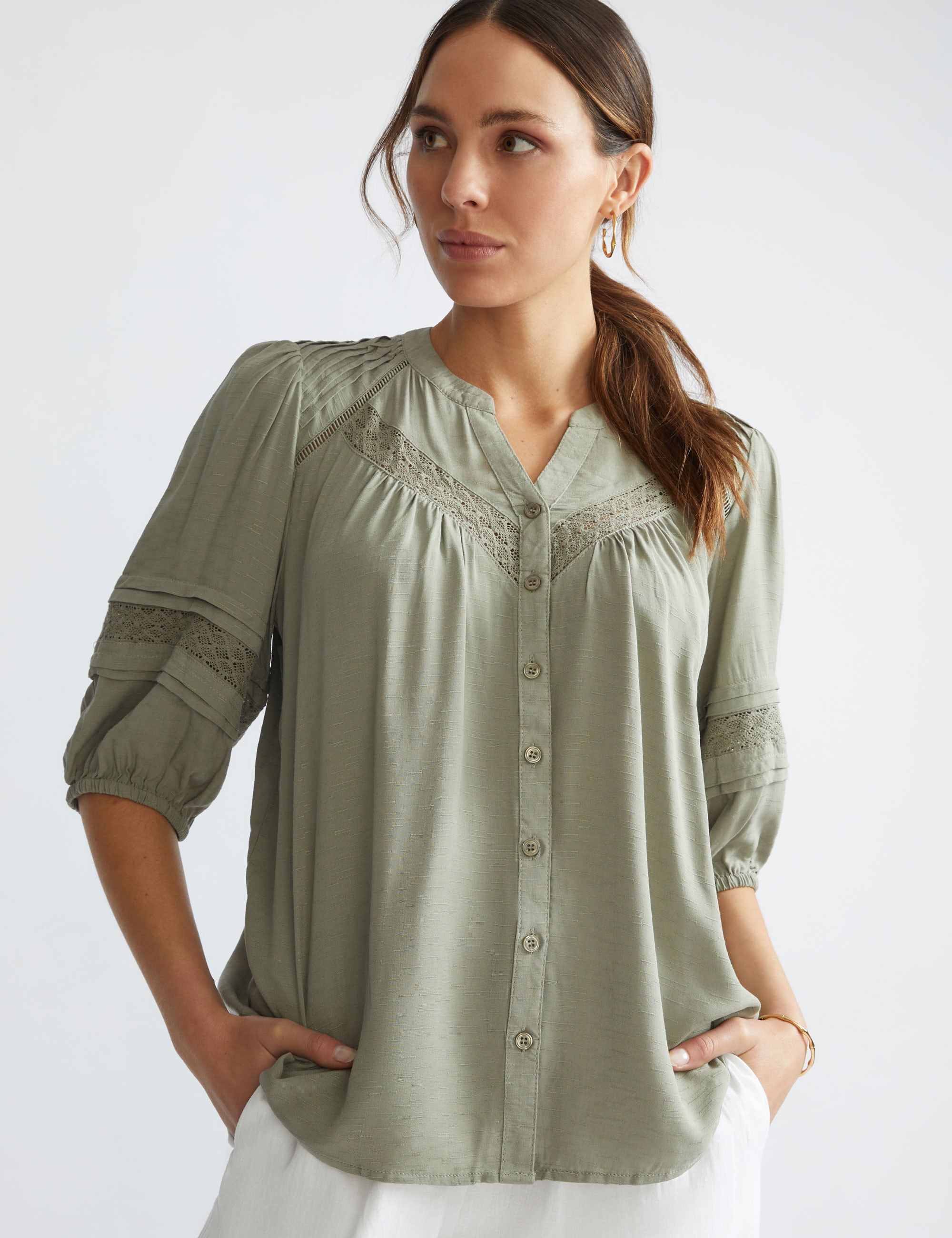 Women's Cotton Shirts, Pin Tuck Blouse