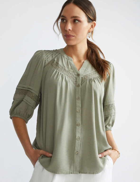 Katies Cotton Pintuck Lace Shirt, hi-res image number null