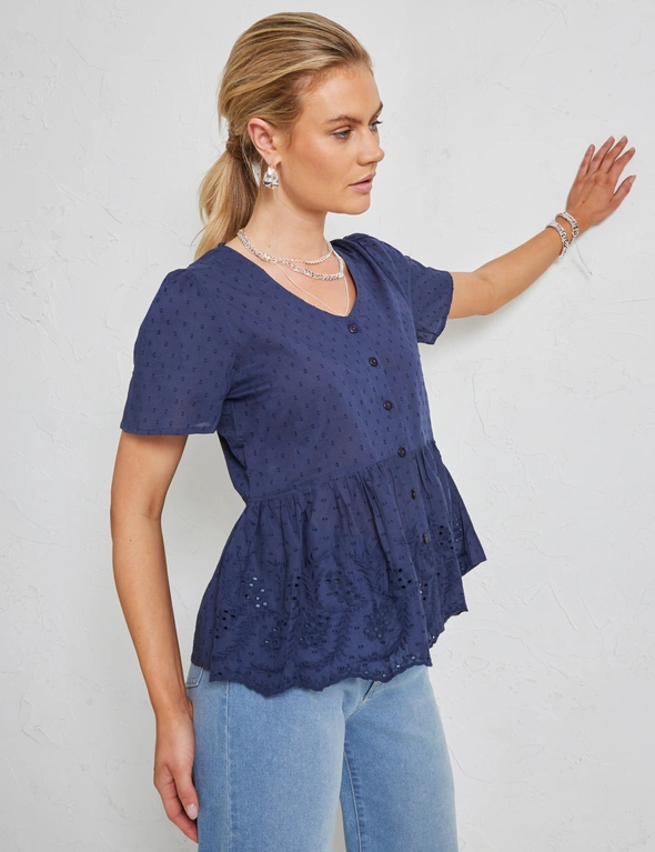 Katies Texture Embroidered Peplum Top, hi-res image number null