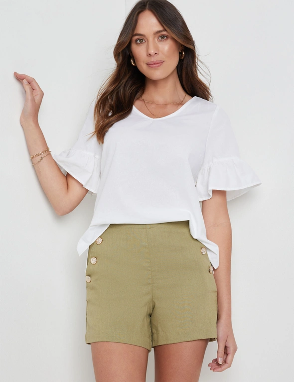 Katies Elbow Sleeve Button Trim Top, hi-res image number null