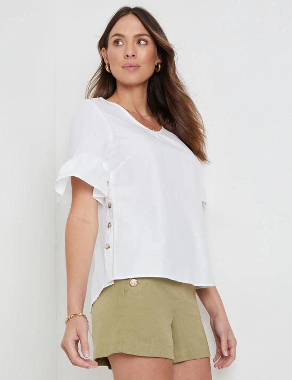 Katies Elbow Sleeve Button Trim Top, hi-res image number null