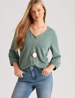 Katies Texture Knitwear Button Front Top