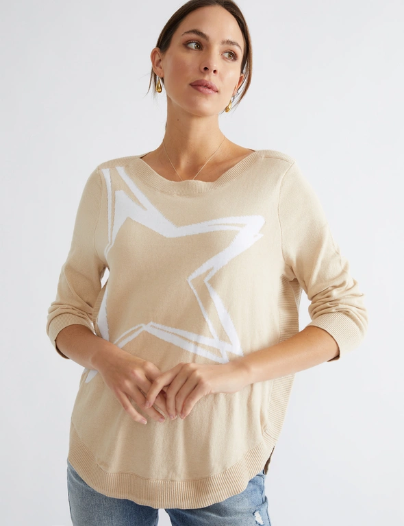 Katies Cotton 3/4 Sleeve Novelty Placement Jumper, hi-res image number null