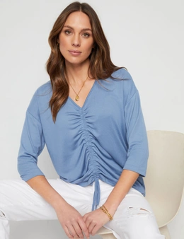 Katies 3/4 Sleeve Rusched Front Top