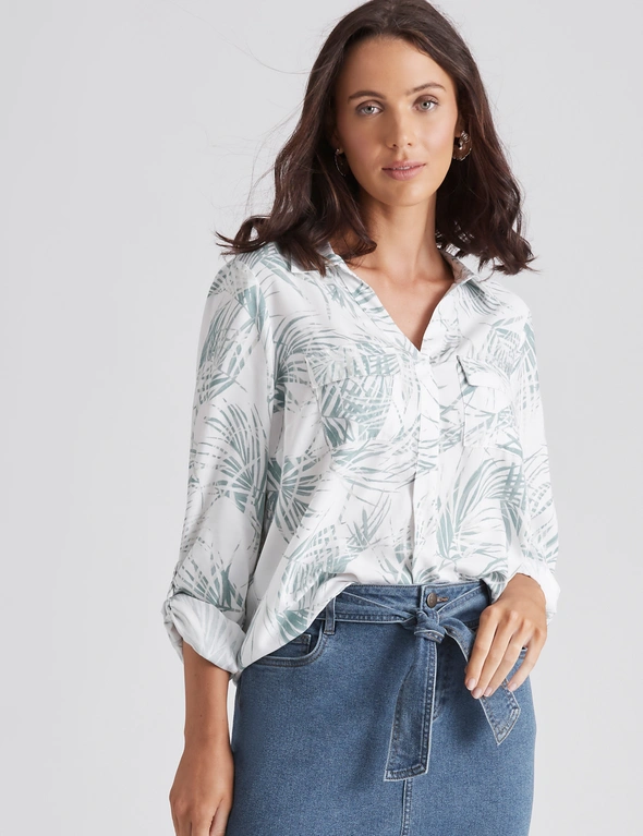 Katies Long Sleeve Rolled to 3/4 Pocket Trim Shirt, hi-res image number null
