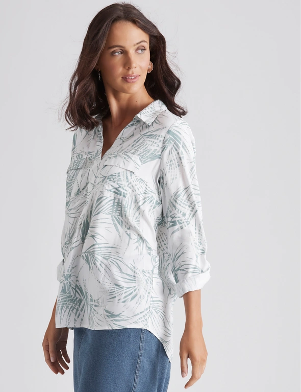 Katies Long Sleeve Rolled to 3/4 Pocket Trim Shirt, hi-res image number null