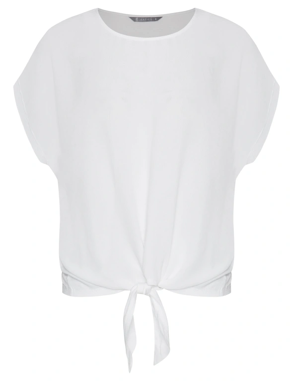 Katies Short Sleeve Tie Front Knitwear & Woven Top, hi-res image number null