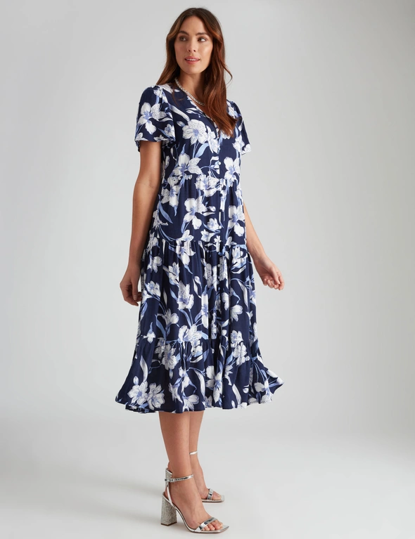 Katies Flutter Sleeve Button Front Tiered Maxi Dress, hi-res image number null